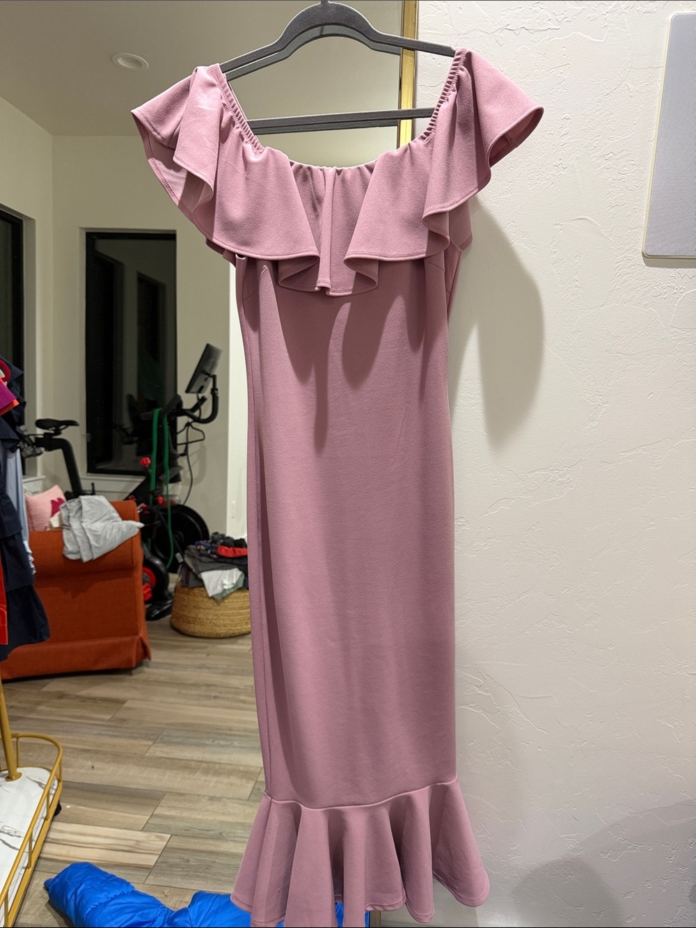 Vici One-Shoulder Ruffle Maxi Dress in Dusty Mauve